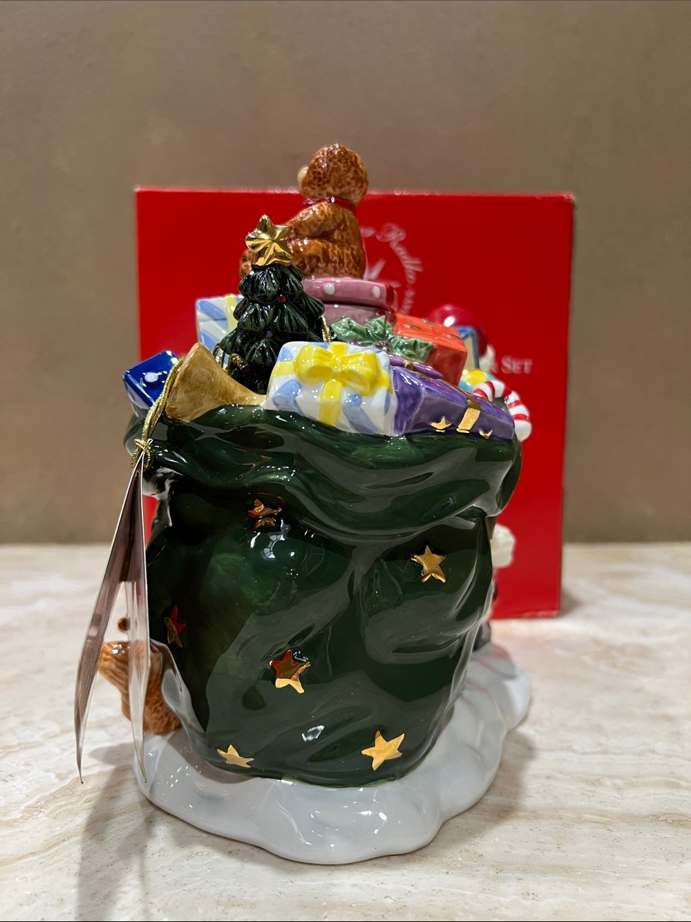 Christopher Radko Red, Green & Gold Santa with Gift Sack Candleholder - Picture 4 of 14